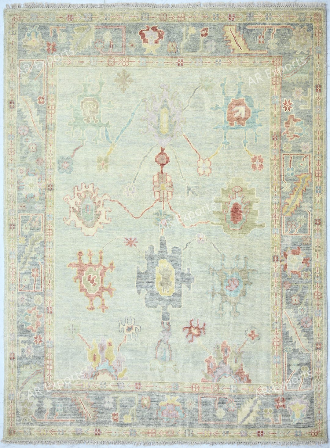 10x14 Ft Traditional Hand Knotted Turkish Rug, Aqua Gray Extra Large ...