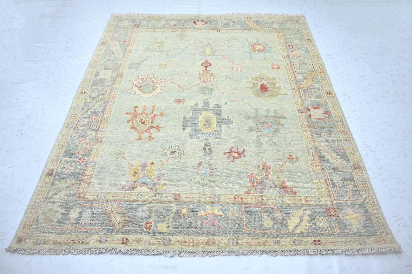 10x14 Ft Traditional Hand Knotted Turkish Rug, Aqua Gray Extra Large ...