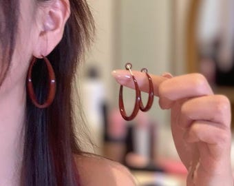 Elegante Vintage Französische Creolen für Frauen, Minimalistische Rote Statement Ohrringe, S925 Sterling Silber, Geschenk für Sie