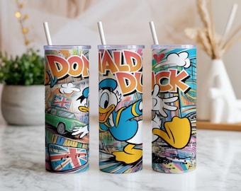 Donald Duck 20oz Tumbler Wrap PNG | Cartoon Duck Graffiti Seamless Sublimation Design | Urban Digital Download