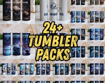 Confezione da 24+ Cowboys Tumbler Wrap PNG, Sport 20oz 30oz Mascot Design Sublimazione Download Digitale