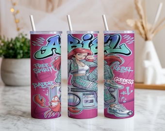 Ariel 20oz Tumbler Wrap PNG | Graffiti Princess Streetwear Sublimation Design | Mermaid Digital Download