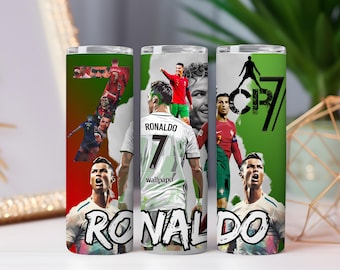 Cristiano Ronaldo Tumbler Wrap Png in acciaio inossidabile isolato, regalo per tifosi di calcio