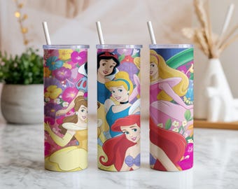 Princess Group 20oz Tumbler Wrap PNG | Fairytale Floral Seamless Sublimation Design | Magical Digital Download