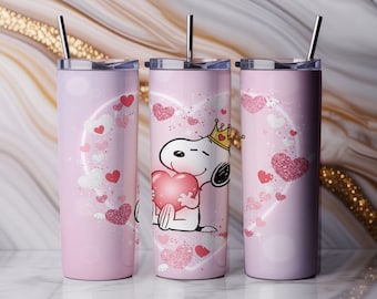 Confezione da 2 bicchieri bianchi con motivo a cane per San Valentino, 20 once, design PNG per San Valentino - Design a sublimazione con cartone animato PNG