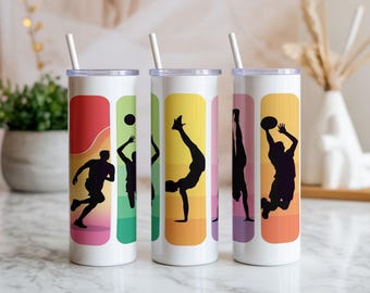Sports Tumbler Wrap PNG, 20oz Skinny Tumbler, Basketball Volleyball Gymnastics Sublimation Design, Athletic Cup Wrap Digital Download