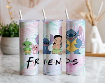 Alien Friends 20oz Tumbler Wrap PNG | Tropical Cartoon Friendship Sublimation Design | Summer Digital Download