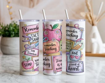 Teacher Gift 20oz Tumbler Wrap PNG | Cute School Classroom Seamless Sublimation Design | Apple Digital Download