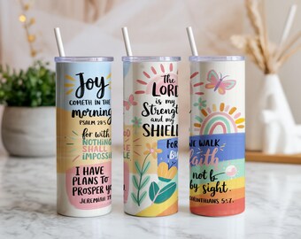 Christian Faith 20oz Tumbler Wrap PNG | Bible Verse Inspirational Seamless Sublimation Design | Digital Download