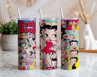Betty Boop 20oz Tumbler Wrap PNG | Retro Cartoon Collage Seamless Sublimation Design | Vintage Digital Download