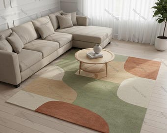 Designer Abstract Area Rug, Neutral Modern Carpet for Living Room