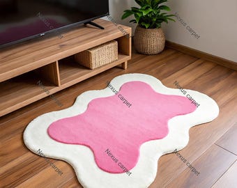 Pink Irregular Rug: Modern Plush Carpet, Kids Playroom Decor
