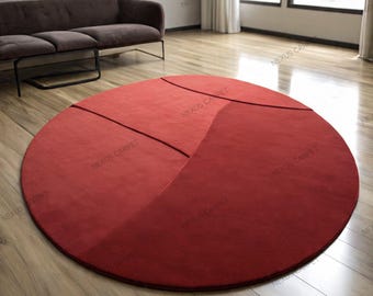 Modern Red Round Carpet – Contemporary Minimalist Rug for Living Room, Bedroom & Home Décor