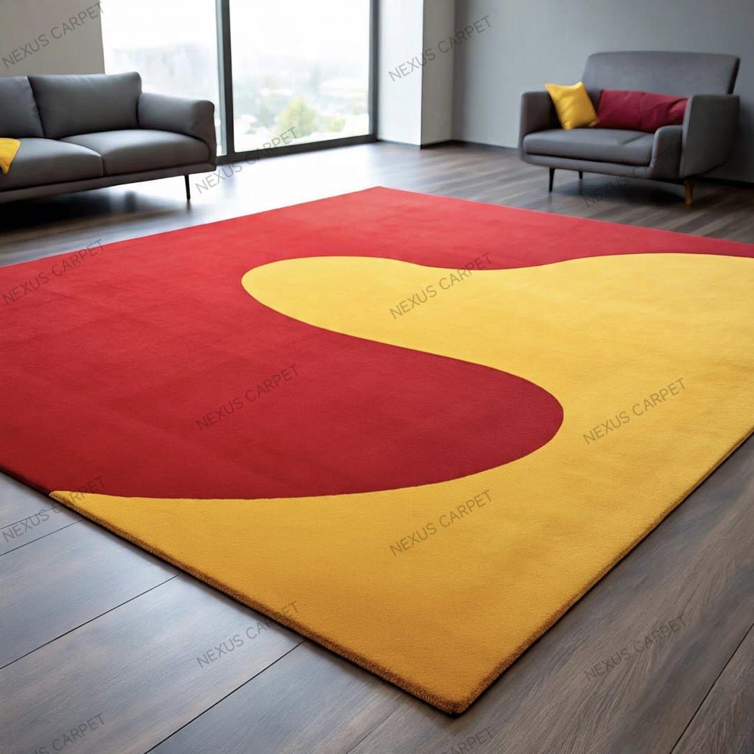 Red Yellow Rugs Handmade Red and Yellow Abstract Rug: Modern Living Room Carpet , Cozy ...