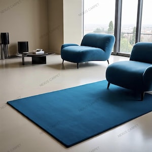Modern Blue Handmade Carpet – Minimalist Solid Color Rug for Living Room, Bedroom, Office & Contemporary Home Décor