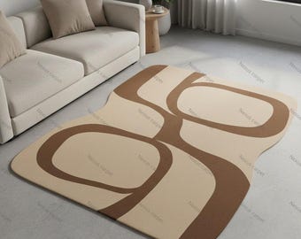 Luxury Abstract Area Rug, Irregular Shape Neutral Carpet, Modern Minimal Home Decor