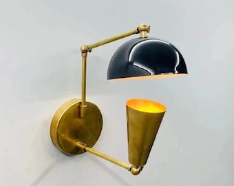 Mid-Century Modern Brass Dual Arm Sconce, Italian Style Swing Arm Lamp