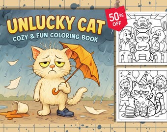 Unlucky Cat Coloring Book: 45 Spooky Kawaii Designs (Digital Download)