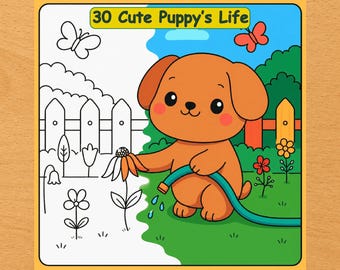 Puppy Coloring Book – 30 Page Printable Dog Illustrations (Digital Download PDF)
