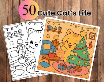 Kawaii Cat Coloring Book (50 Pages) | Kids & Adults Activity (PDF)