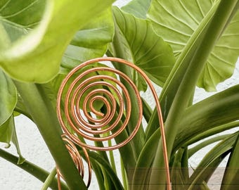 Handcrafted Copper Curl Plant Stake -Set of 3- Elegant Garden Decor - Natural Copper Plant Stick, indoor plant trellis, garden plant rod