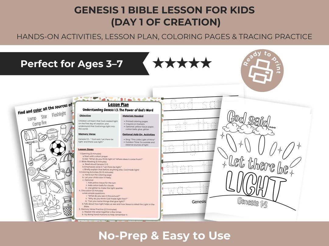 Genesis 1:3 Bible Lesson for Kids | Creation Day 1 Printable (PDF) - Etsy
