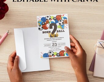 Sports Birthday Invitation: Basketball, Soccer, Football, Baseball (Digital Download