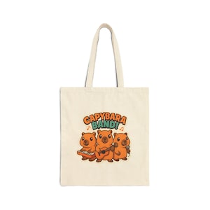 Cute Capybara Band Tote Bag - Adorable Gift for Capybara Lovers, Cotton Canvas Carryall, Reusable Shopping Bag, Animal Print Handbag, Fun