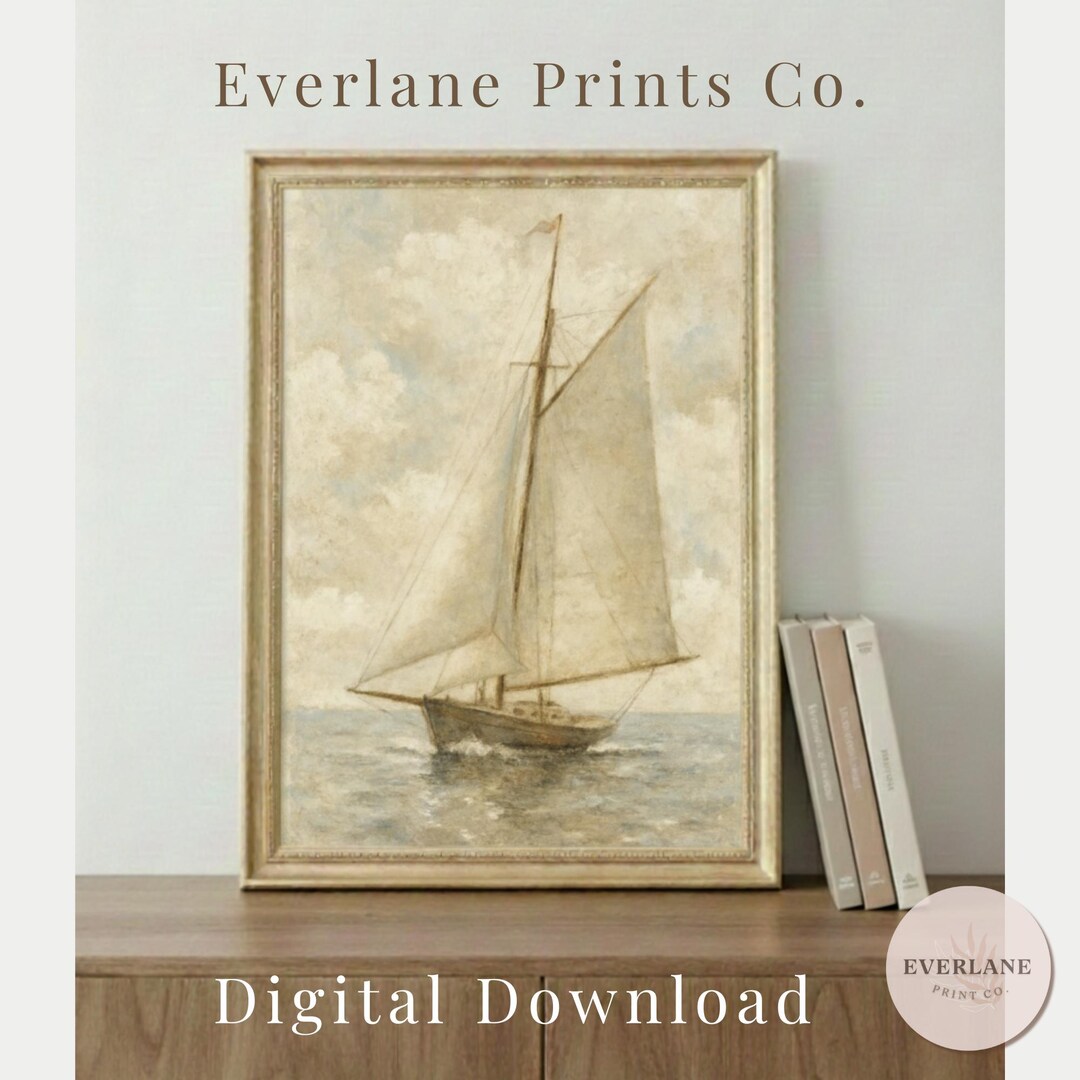 Vintage Sailboat Wall Art Printable, French Country Coastal Decor ...