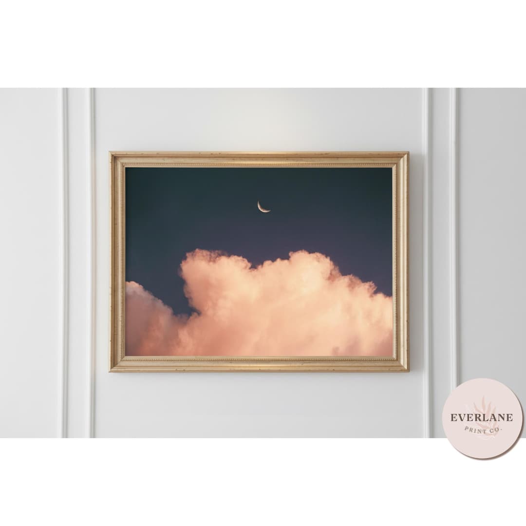 Dark Night Sky Art Print | Moon & Cloud Wall Art | Moody Minimalist ...