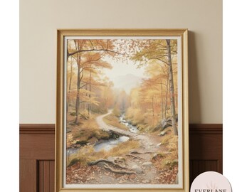Art Print Herbstwald | Herbst Wald Malerei | Rustikales Naturdekor | Gemütliches Herbst Kunst | Digitaler Download | Druckbar