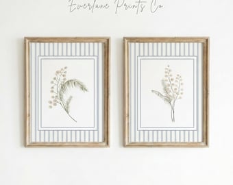 Vintage Blue Floral Print Set, Botanical Blue Floral Plant Art, Minimalist Wall Decor (Digital Download)