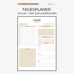 Tagesplaner Printable PDF Bundle | 4 Farben | A4 A5 | To-Do-Liste, Affirmation, Trinktracker und Zeitplan | Minimalistischer Digital Planner