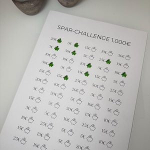 Spar Challenge 1.000 Euro | Sparziel Tracker zum Ausdrucken | Printable Savings Tracker PDF | Geld sparen Vorlage I A4 und A5
