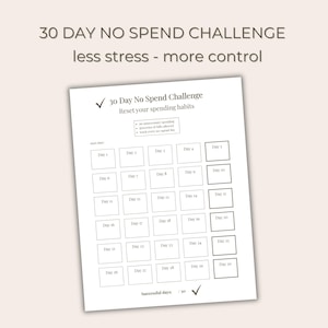 30 Day No Spend Challenge Printable I Save Money Fast Without Stress I Simple Budget Reset PDF