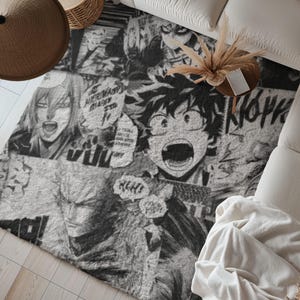 Manga Comic Panel Rug Black and White Anime Inspired Carpet