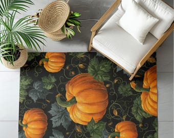 Halloween Pumpkin Area Rug: Spooky Autumn Harvest Decor, Farmhouse Living Room Mat