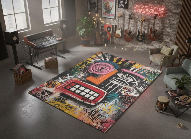 Graffiti Artistic Rug Urban Abstract Street Art Design Carpet image 7
