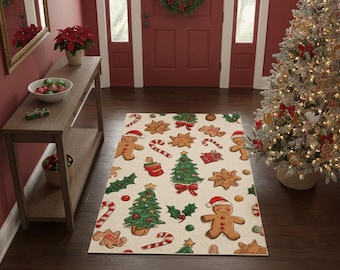 Christmas Cookie Rug Gingerbread, Candy Cane & Holiday Pattern