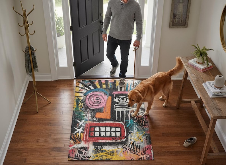Graffiti Artistic Rug Urban Abstract Street Art Design Carpet image 1