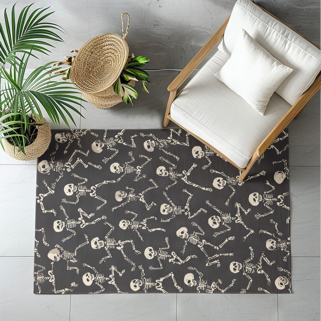 Hok Rug Skeleton Pattern Dancing Skeletons Halloween Rug Spooky Fun Skeleton Pattern - Etsy