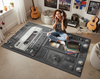 Retro Cassette Player Rug Vintage Music Decor