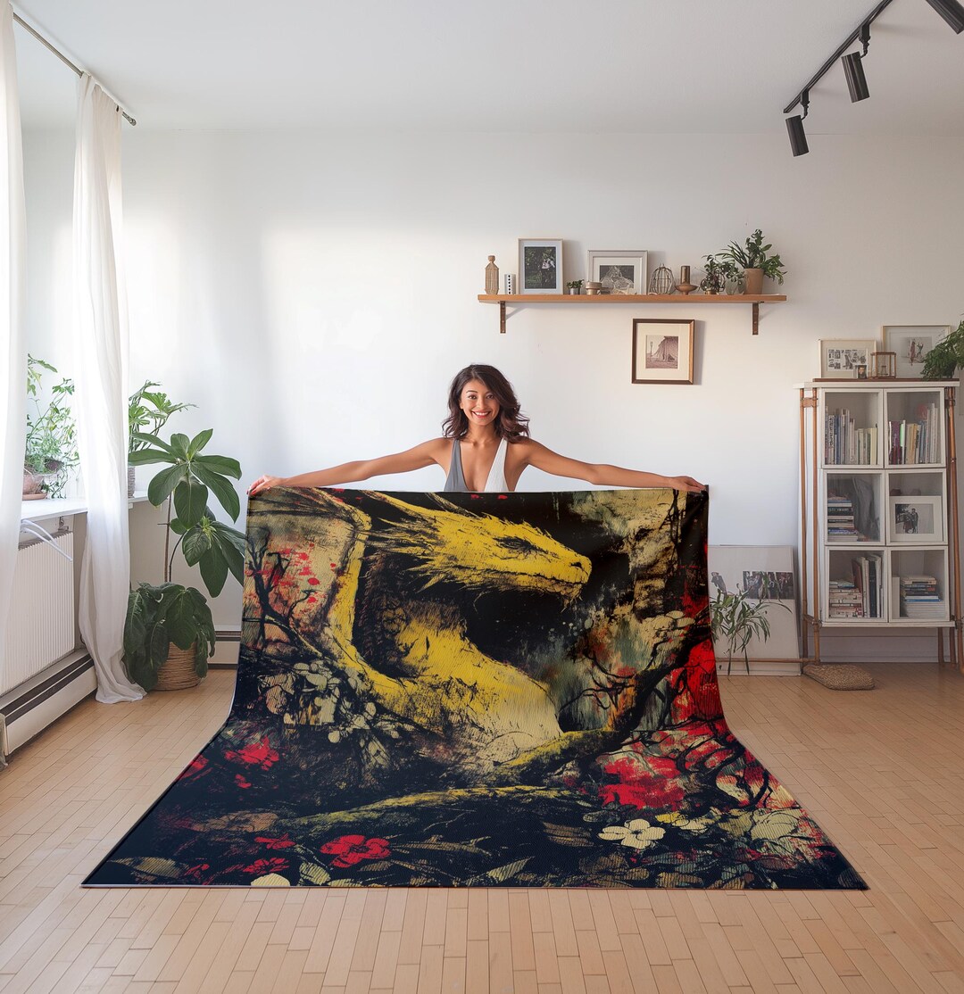 Yellow Dragon Rug Dnd Gamer Rug for Dungeon Masters Fantasy FRP Room ...