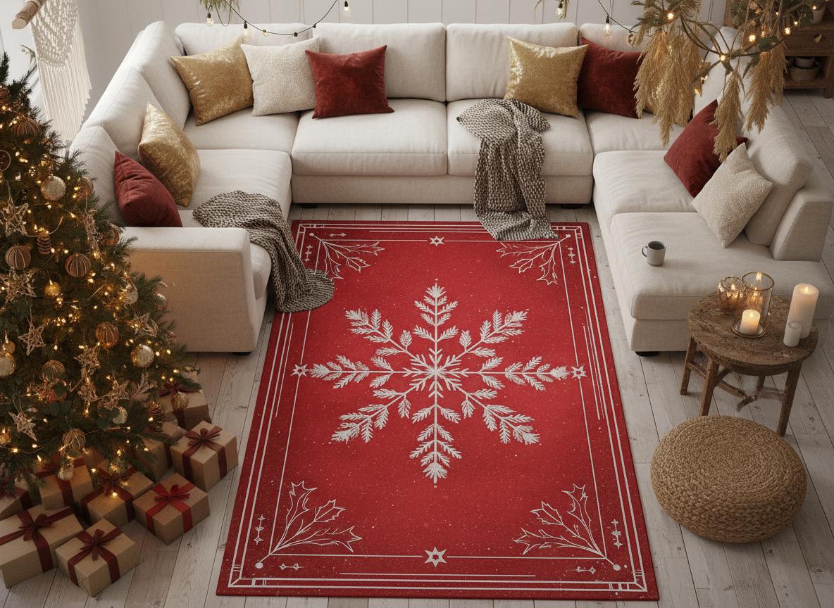 Rust Festive Rug Red Christmas Snowflake Rug Festive Holiday Winter Decor Carpet - Etsy