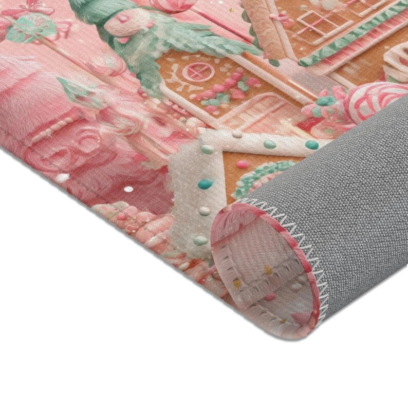 Pink Gingerbread Christmas Rug: Candy Village Holiday Decor - Etsy