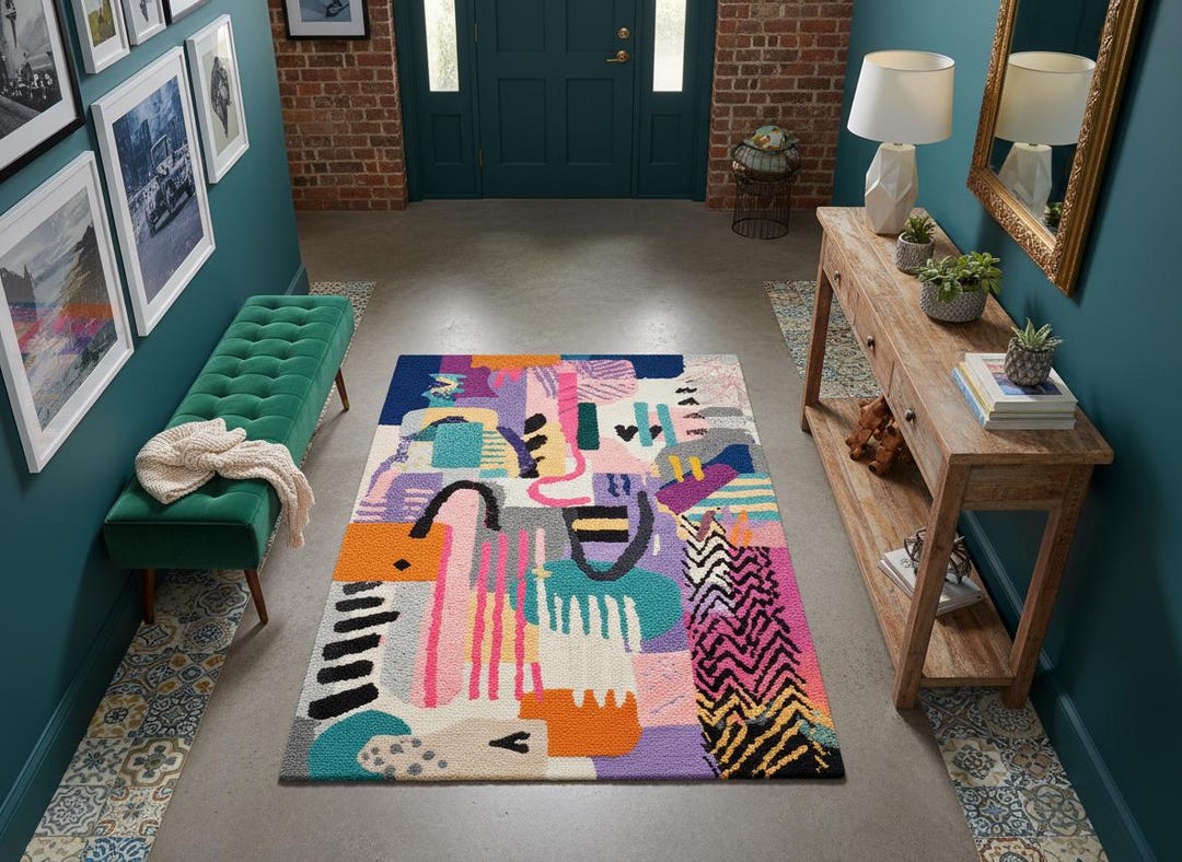 Boho Rug Abstract Abstract Colorful Rug Modern Boho Statement Carpet With Eclectic Art ...