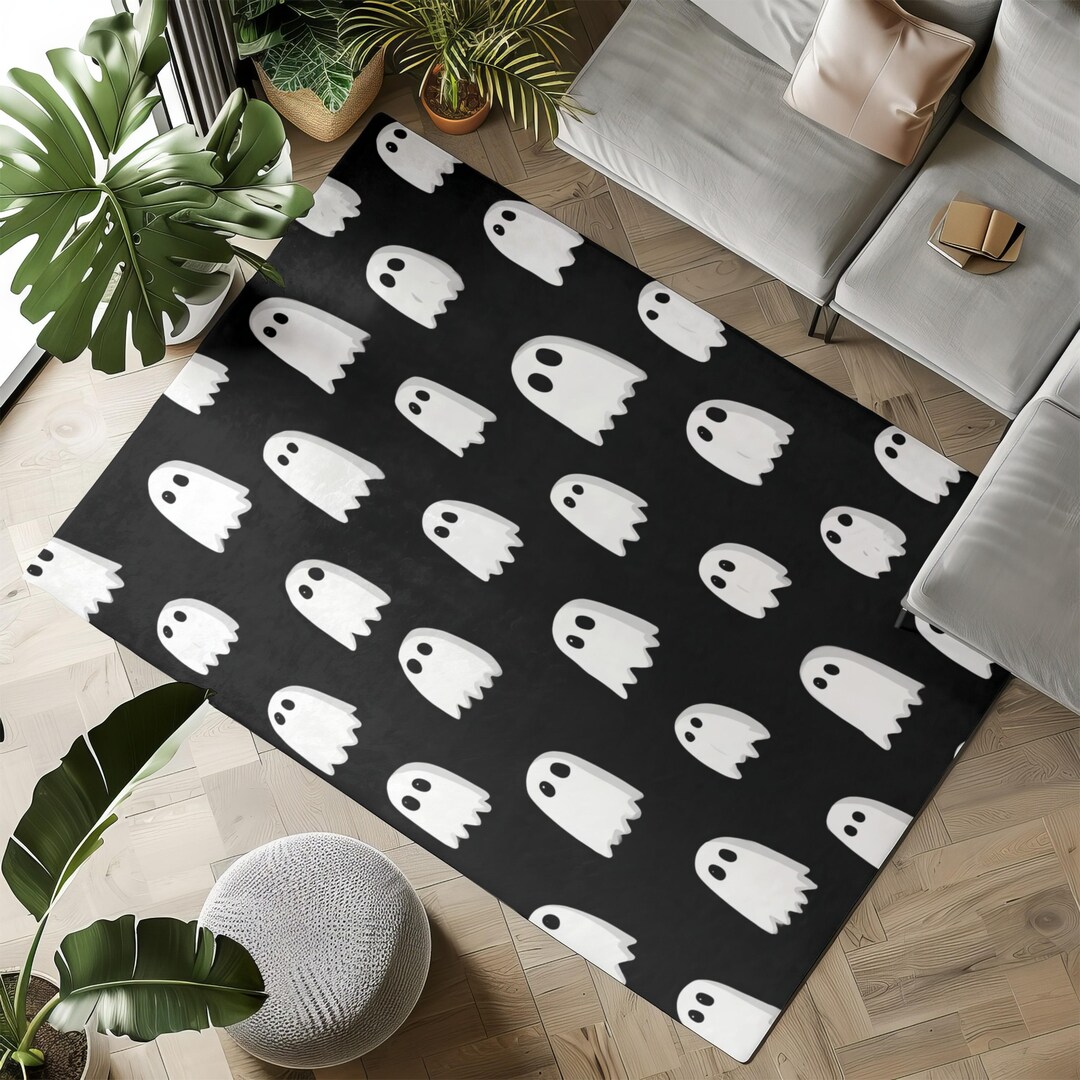 Ghost Rug: Spooky Halloween Decor, Black & White Pattern - Etsy