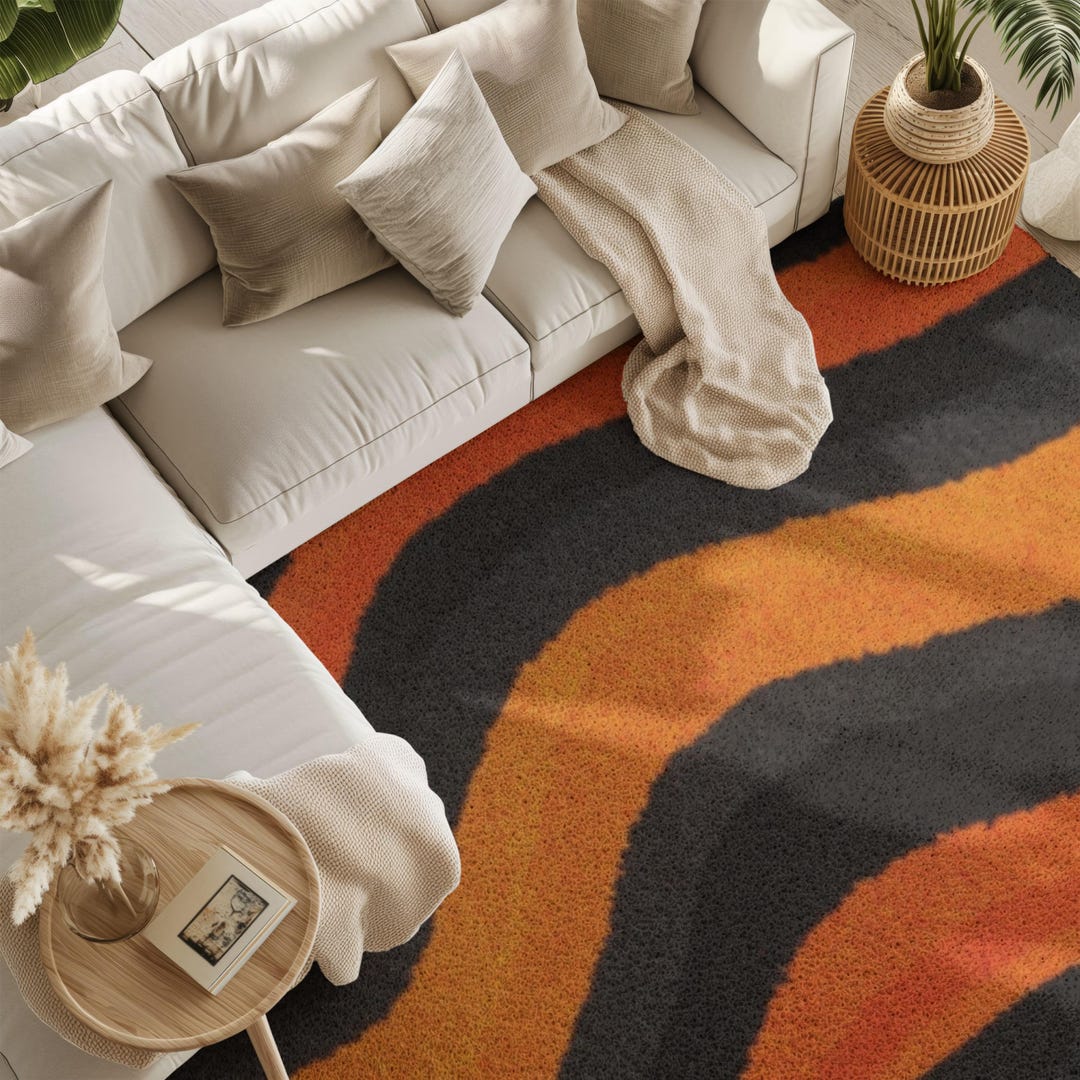 Halloween Wavy Stripe Rug Black and Orange Modern Abstract Carpet - Etsy