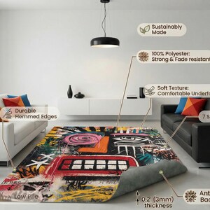 Graffiti Artistic Rug Urban Abstract Street Art Design Carpet image 2