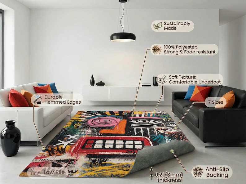 Graffiti Artistic Rug Urban Abstract Street Art Design Carpet image 2